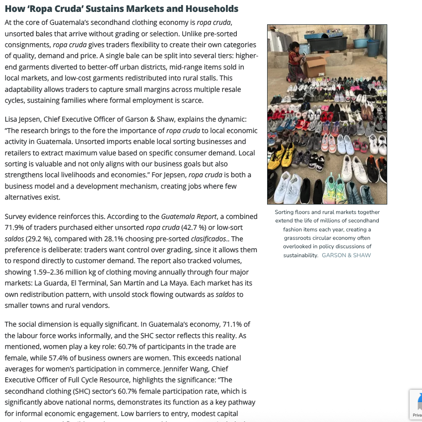 GarsonAndShaw's tweet image. ♻️ Secondhand ≠ Waste!
Proud to see our Garson &amp;amp; Shaw report featured in this @TexFash  story — showing how reuse fuels circular fashion worldwide. 🌎 

#CircularFashion #SecondhandClothing #ReuseBeforeRecycle #GarsonAndShaw #SustainableFashion