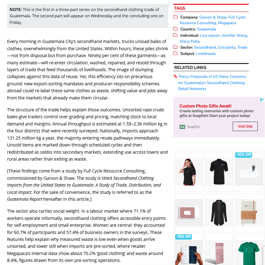 GarsonAndShaw's tweet image. ♻️ Secondhand ≠ Waste!
Proud to see our Garson &amp;amp; Shaw report featured in this @TexFash  story — showing how reuse fuels circular fashion worldwide. 🌎 

#CircularFashion #SecondhandClothing #ReuseBeforeRecycle #GarsonAndShaw #SustainableFashion