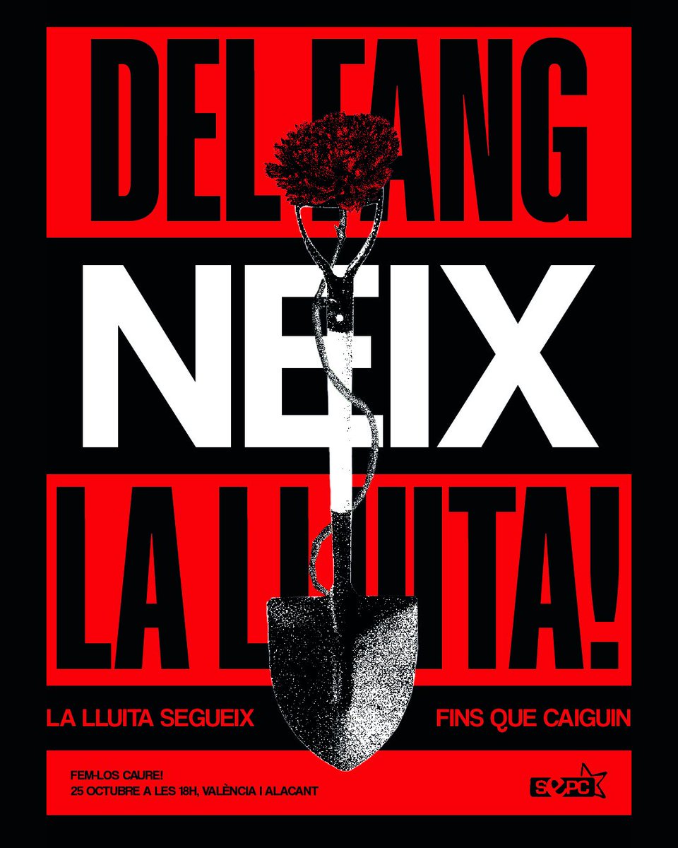 🪏 25-O FEM-LOS CAURE

Del fang que va deixar-nos la riuada naixerà la lluita que farà caure tots els responsables de la nostra misèria!

📆 Diss. 25 d'octubre, a les 18h
📍 València: Plaça de Sant Agustí
📍 Alacant: Escales IES Jorge Juan