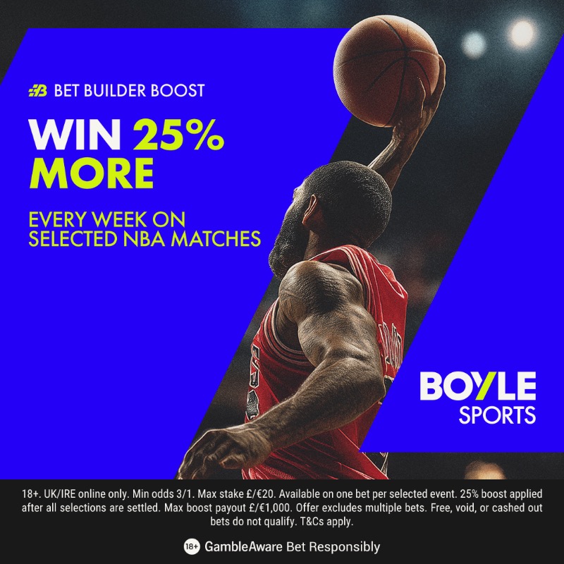 BoyleSports's tweet photo. Maximise your NBA Bet Builders with BOYLE Sports!

Win 25% more every week on selected matches with Bet Builder Boost.