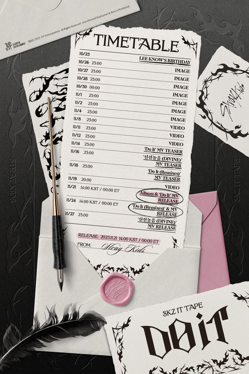 Stray Kids(스트레이 키즈) "DO IT" TIMETABLE

2025.11.21 FRI 2PM (KST) | 0AM (ET)

☁️PRE-SAVE &amp; PRE-ORDER "DO IT" NOW!
Stray-Kids.lnk.to/DOIT

#StrayKids #스트레이키즈
#DO_IT
#SKZ_IT_TAPE
#Do_It
#신선놀음 #DIVINE
#StrayKidsComeback
#YouMakeStrayKidsStay