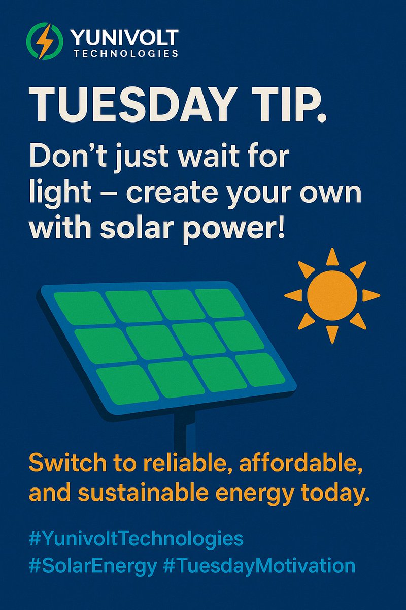 YuniVoltTech's tweet image. TIRED OF HIGH ELECTRICITY BILLS? 😩
Let the sun power your savings 🌞
Join thousands of happy customers switching to clean energy with Yunivolt Technologies. 💪

#Yunivolt
#SolarForAll