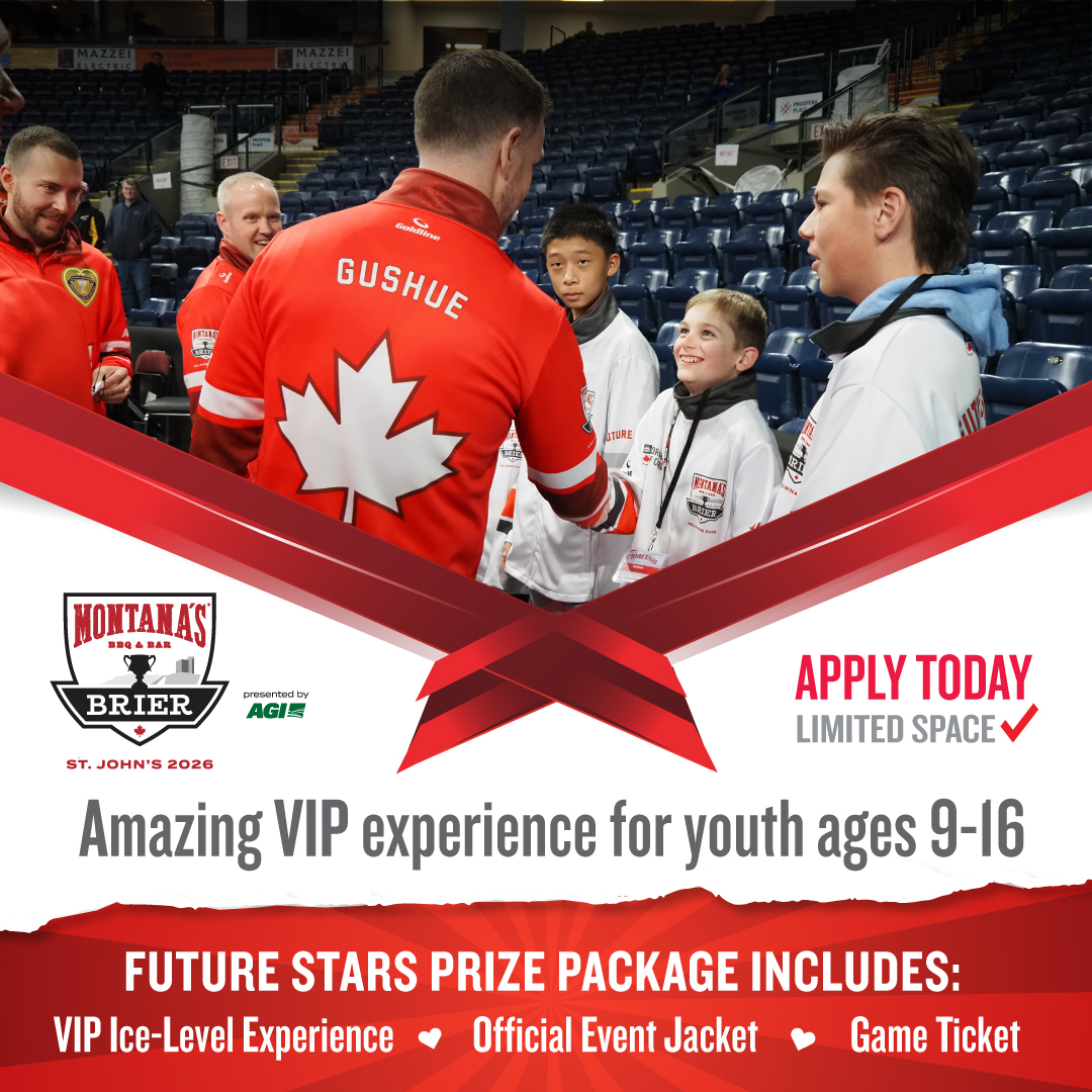 CurlingCanada's tweet image. 📢 CALLING ALL CURLERS AGES 9-16! 📢

Don’t miss your chance to get in on the @MontanasBBQ Brier action as a Future Star at St. John's! ⭐️

Apply before the November 16 deadline for the chance to be paired with one of the top men's teams in Canada! Prize package includes game…