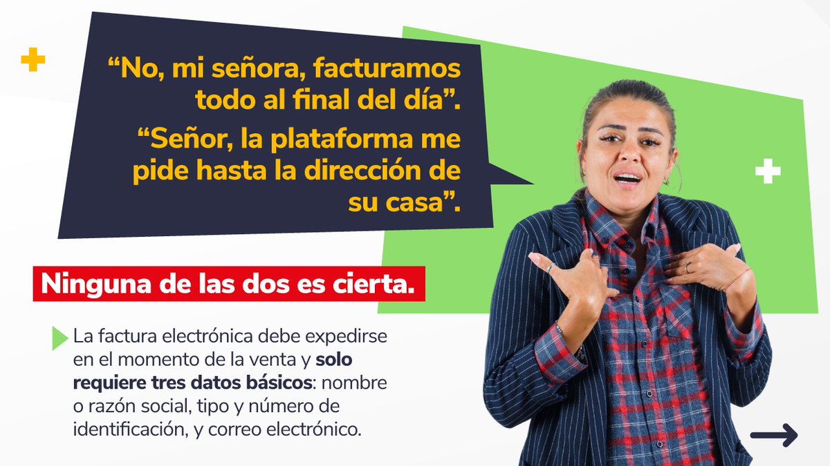 DIANColombia's tweet image. 👊 ¡Derribamos los mitos! Ahora sí puede decir con toda confianza en cada compra: #MejorConFacturaElectrónica ✅