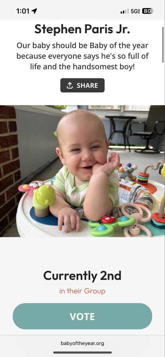 🚨Possible Give away🚨

Hey #NASCAR followers! I don’t ask for much, my son is competing for Baby of the year, could use some help!

If we win it all I’ll give a way one of my autograph die casts! Please vote &amp; help us get him to the finals! 1 vote a day. 
babyoftheyear.org/2025/stephen-1…