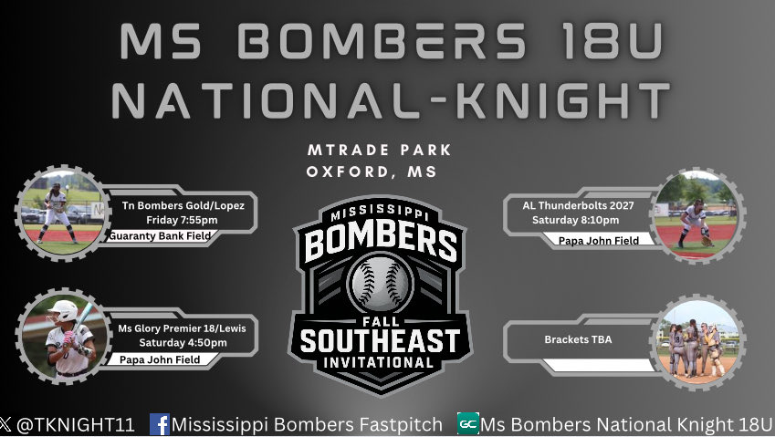 Come see us in Oxford this weekend.  <a href="/rwwagner/">Bill Wagner</a> <a href="/TKNIGHT11/">MS Bombers Fastpitch</a>