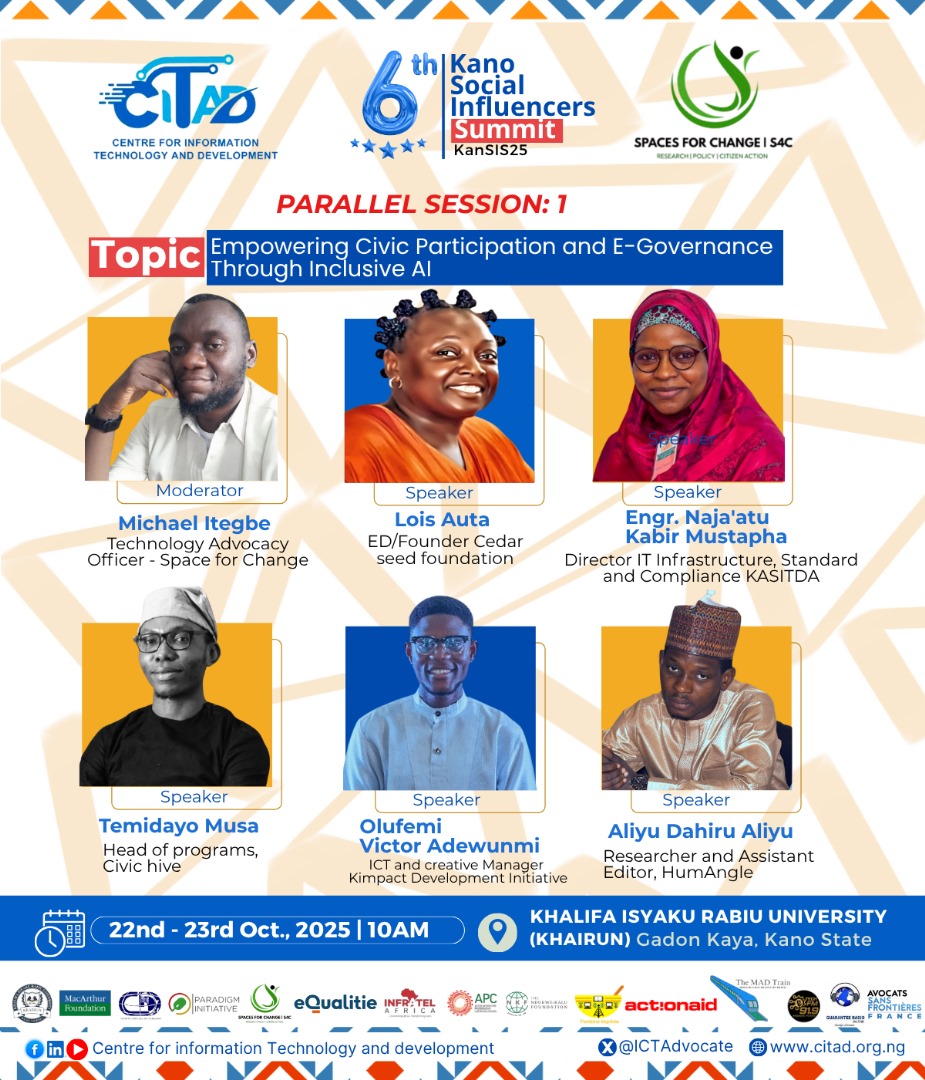 How can Inclusive AI empower civic participation in Northern Nigeria? 

Join us at #KANSIS25 for an innovative parallel session on "Empowering Civic Participation and E-Governance Through Inclusive AI". 

See the flier for more details 👇

#InclusiveAI #KanoState #Nigeria
