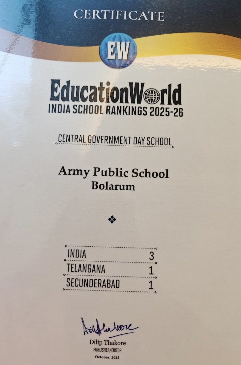 Def_PRO_Chennai's tweet image. Heartiest congratulations to Principal, faculty, staff &amp;amp; students of Army Public School #APS Bolarum for the proud achievement - a reflection of their dedication, discipline &amp;amp; pursuit of excellence, embodying the core values of  #IndianArmy &amp;amp; Army Welfare Education Society #AWES.