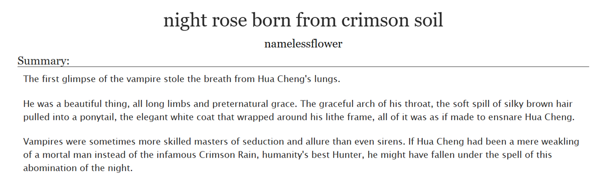 thank you <a href="/asundaero/">aero 🍁 柳暗花明</a> for donating as part of <a href="/TGCFAction/">TGCF Gotcha for Congo 🇨🇩</a> for Congo!! hope you enjoy this🥀

🩸🔞E, 9k words
🩸#hualian AU
🩸vampire xie lian &amp; vampire hunter hua cheng
🩸(initial) enemies to lovers
🩸professor!XL
🩸forgotten first meeting
🩸CWs: violence, blood, bloodplay