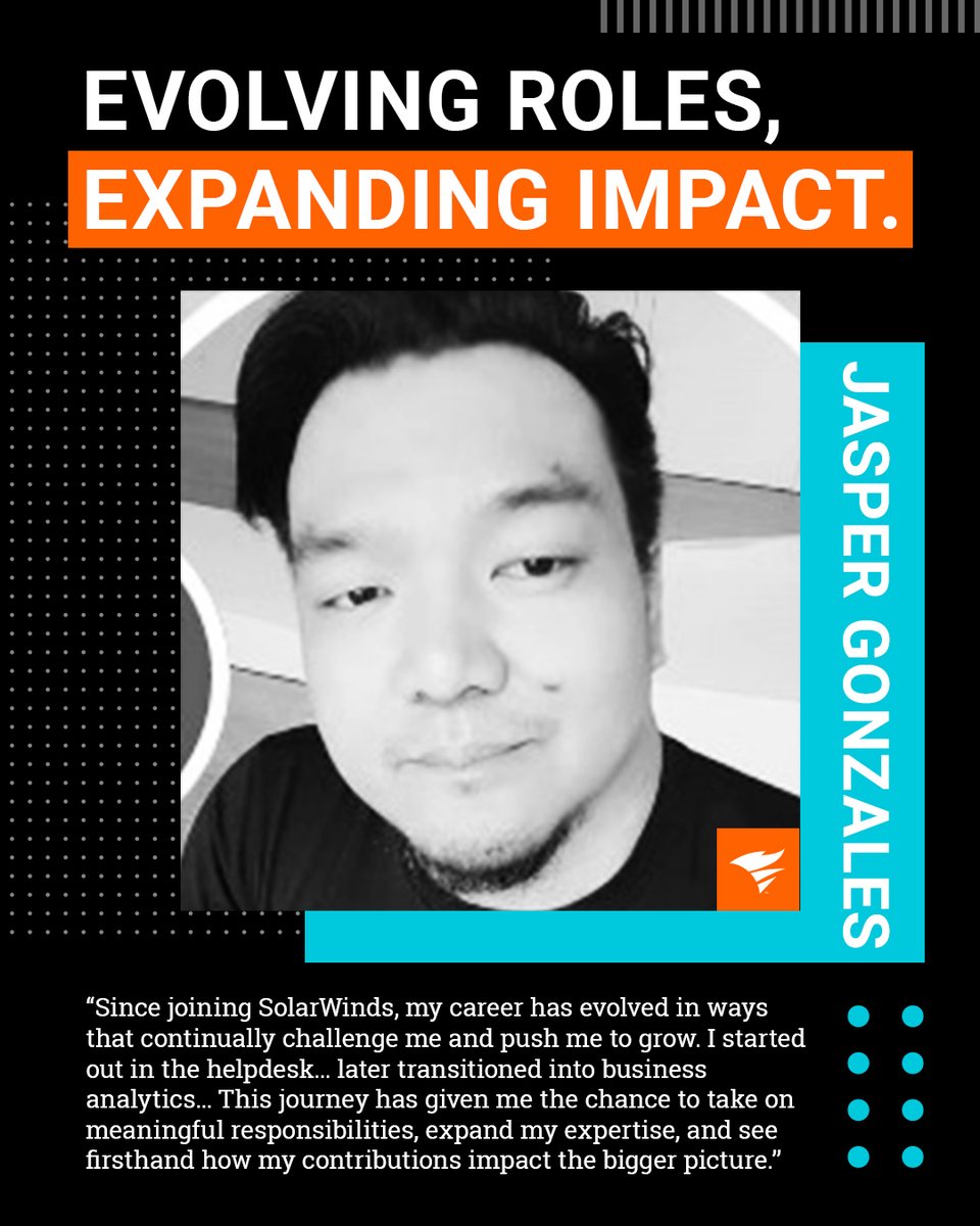 solarwinds's tweet image. From tickets to insights. From help desk to business analytics. Jasper’s growth journey is proof that IT careers can evolve in big ways. 🚀

👏 What was your first IT role, and where has it taken you?

#SolarWinds #LifeAtSolarWinds #ITCommunity #ITMangement