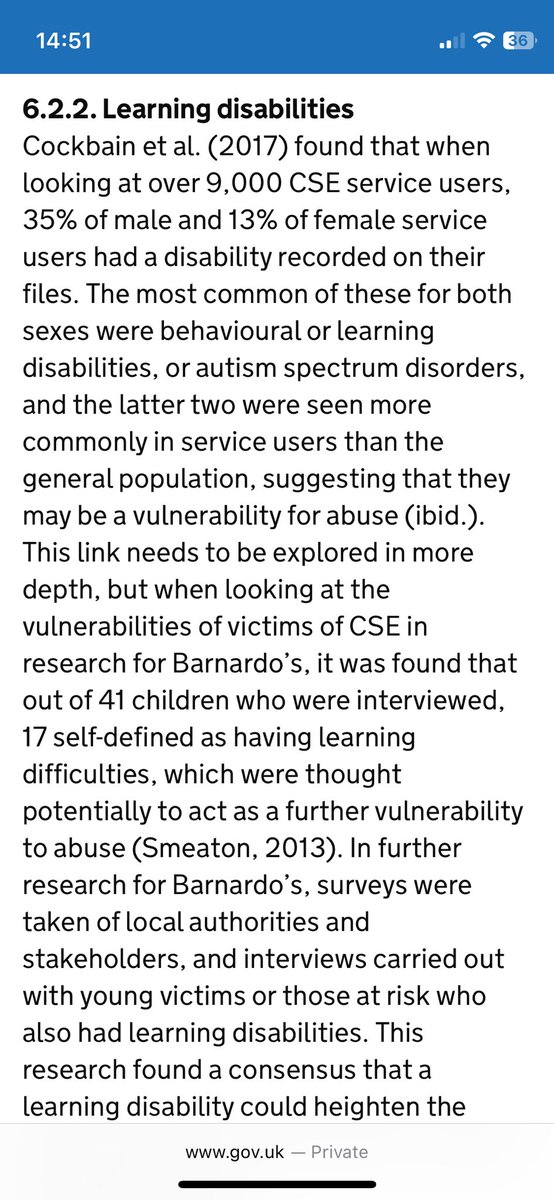 JaneyPlanet's tweet image. One aspect not mentioned in all the coverage of the inquiry, is the number of victims who are #Autistic or #LearningDisabled It’s a significant factor as the vulnerability is often exploited as part of #CSE 

gov.uk/government/pub…