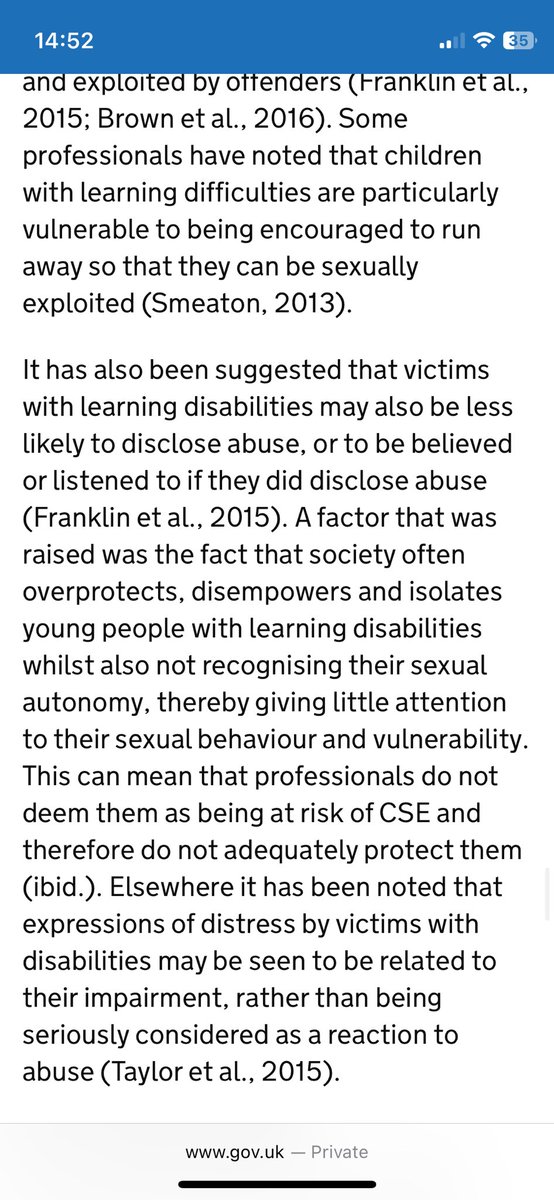 JaneyPlanet's tweet image. One aspect not mentioned in all the coverage of the inquiry, is the number of victims who are #Autistic or #LearningDisabled It’s a significant factor as the vulnerability is often exploited as part of #CSE 

gov.uk/government/pub…