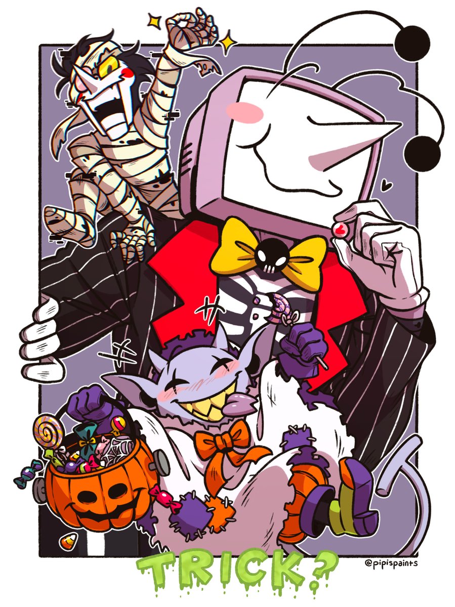 A little something I made for <a href="/drdatingsim/">My HeartShapedObject: A Deltarune Dating Simulator</a> 🎃
Who would you give candy to ? 😋🍬 (Obviously, Spamton would prefer cash 💸 …)
#DELTARUNE #tennaDeltarune #spamtonDeltarune #jevilDeltarune