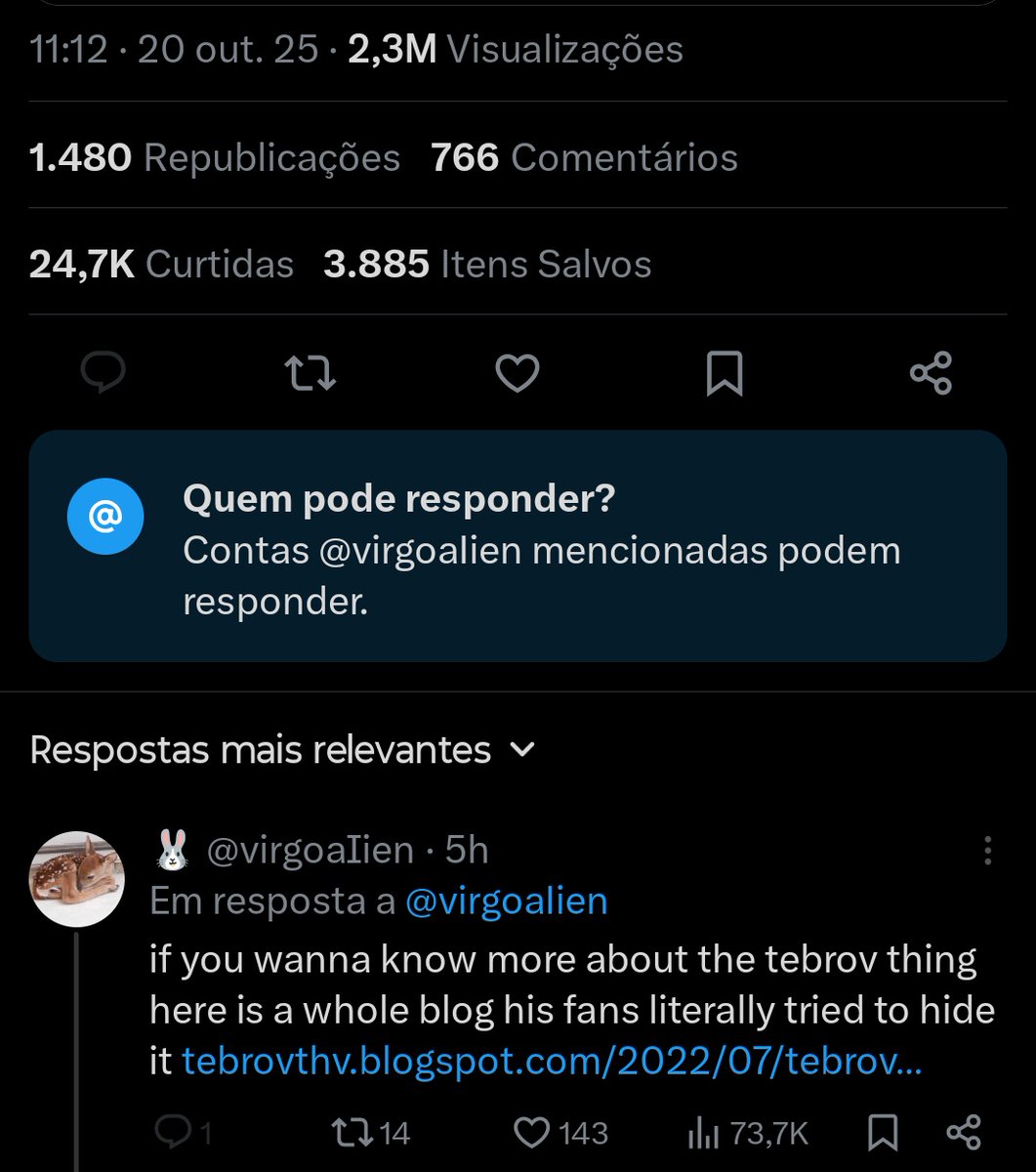 Info Jungkook Brasil (@infojungkookbr) on Twitter photo 🚨| E essa solo do 🐰 também. Ela fez um post atacando o 🐻, que já acumulou mais de 2 Milhões de views e +20K de likes 
🖇️:x.com/virgoaIien?t=r… 🚨| E essa solo do 🐰 também. Ela fez um post atacando o 🐻, que já acumulou mais de 2 Milhões de views e +20K de likes 
🖇️:x.com/virgoaIien?t=r…