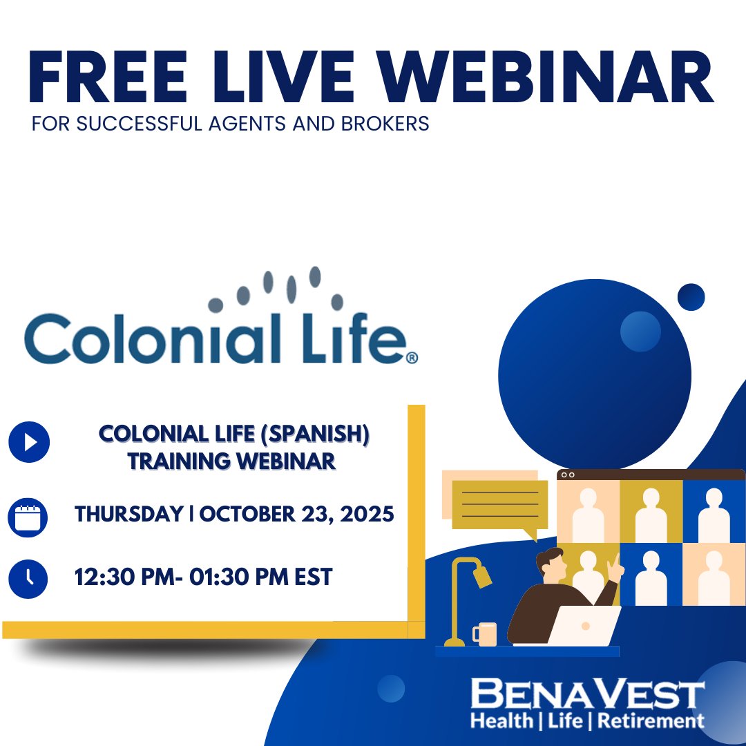 InsureUni's tweet image. 🌐 Colonial Life Training — en ESPAÑOL 🇪🇸
🗓️ Oct 23 | 🕧 12:30–1:30PM EST
✅ Free for agents &amp;amp; brokers
📲 Regístrate aquí ➡️ zurl.co/tOJ88 
#WebinarEnEspañol #ColonialLife #InsuranceTraining #InsureUniversity #Benavest