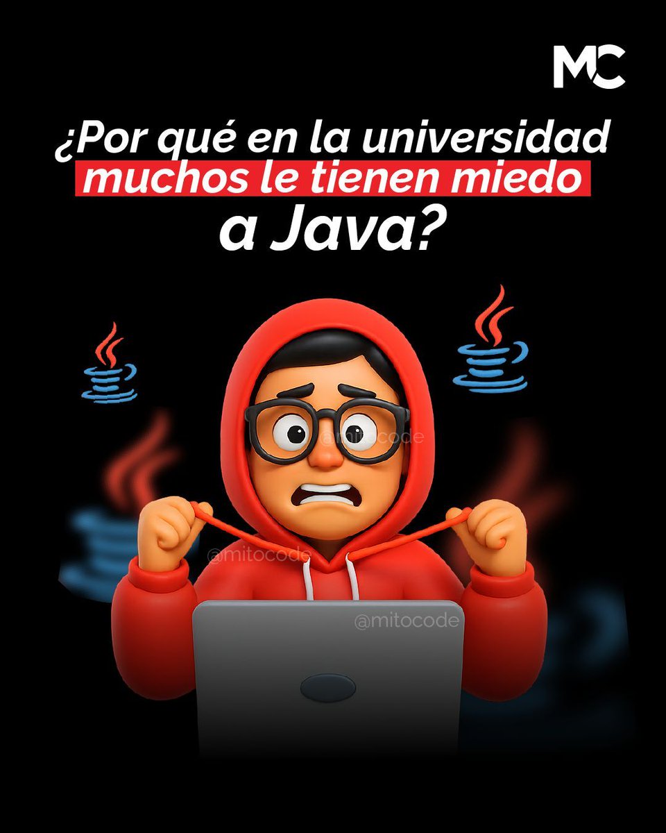 mitocode's tweet image. ¡Hey coder! 🙋🏻♀️🙋🏻♂️. ¿Por que muchos le temen a Java en la universidad? 😱. ¿Tú también fuiste del team que le temía a Java? 😅
.
#mitocode #java #programacion #tecnologia #java #universidad #temor #teamjava