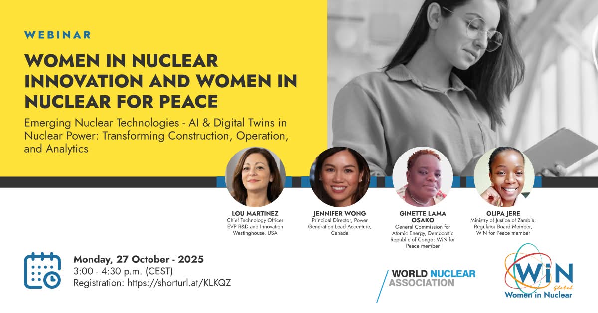 Webinar organizado por WiNI y WiNForPeace

⚛️ Emerging Nuclear Technologies II – AI &amp; Digital Twins in Nuclear Power: Transforming Construction, Operation, and Analytics

Pueden registrarse a través del siguiente link:
us06web.zoom.us/webinar/regist…