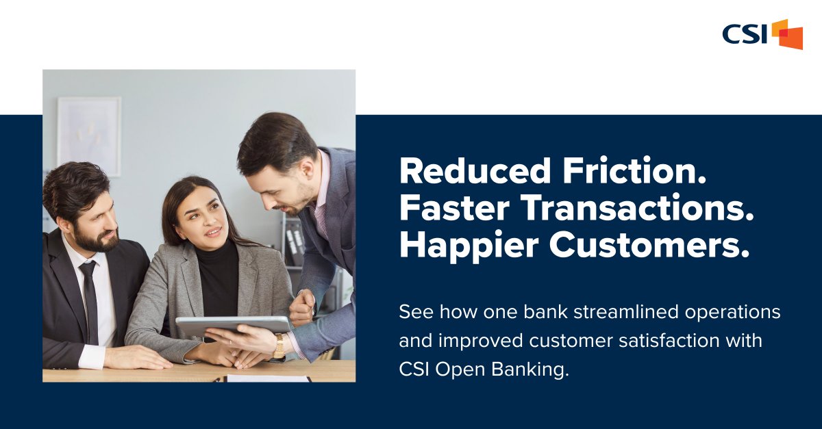 CSIsolutions's tweet image. Customers expect speed. CSI Open Banking delivers.
See how one bank cut processing times & customer frustration with modern APIs that streamline workflows and boost efficiency.
Learn more: bit.ly/4odn3Xf