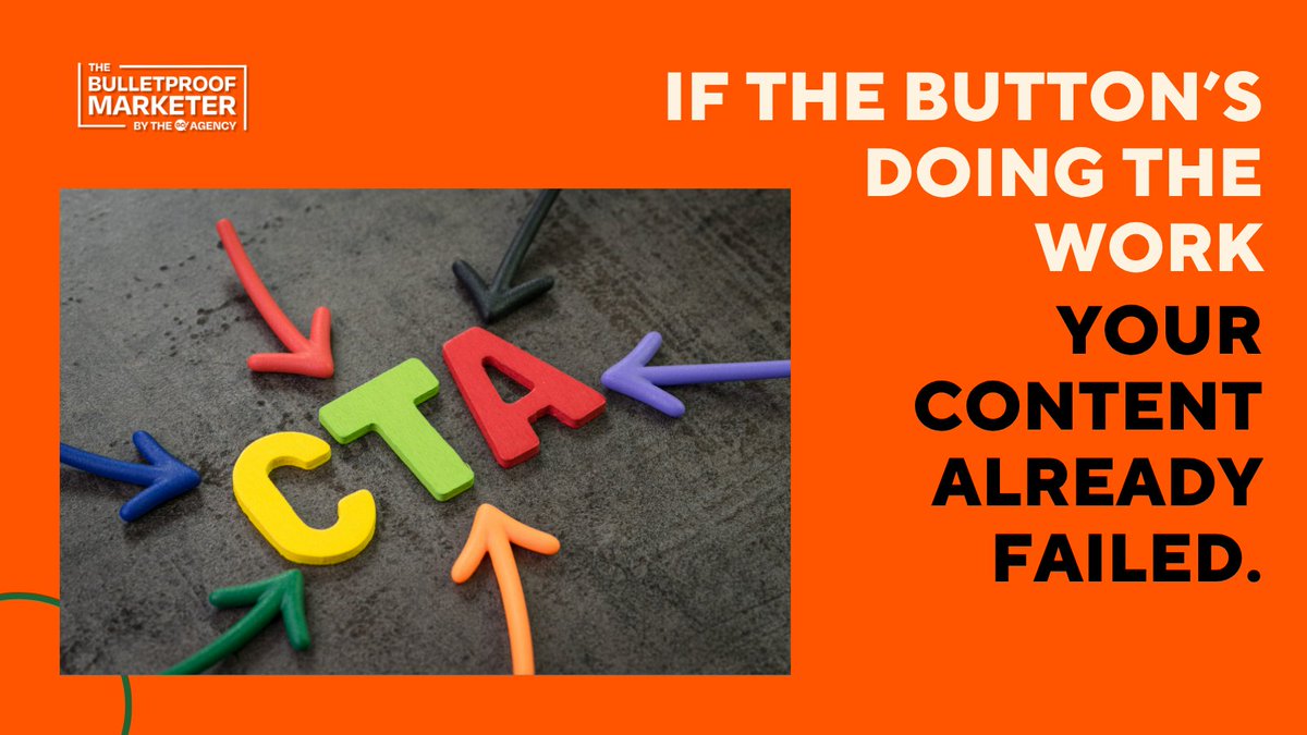 BPMarketer's tweet image. The real CTA is the content itself.

If people aren’t compelled to act before the button, the button doesn’t matter.

#contentdesign #marketingpsychology #uxwriting #copythatconverts #digitalstrategy