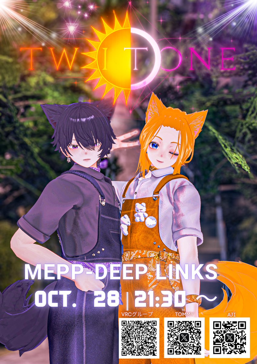 📣ライブ告知📣

10月28日（火）21:30～

「Mepp-deep links」

に出演させていただきます✨✨

一か月ぶりくらいなので、
気合い入れて歌わせていただきます🎤🎶

#VRC_Twitone
#Mepp_dl 
#VRChat
#彼方3D