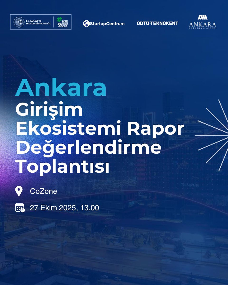 🚀 StartupCentrum olarak, Ankara Kalkınma Ajansı ve ODTÜ TEKNOKENT iş birliğiyle düzenleyeceğimiz bu buluşmada, Ankara girişimcilik ekosisteminin 2025 yılı mevcut durumunu tüm detaylarıyla ele alacağız.

Kayıt için: luma.com/nvf9j12p