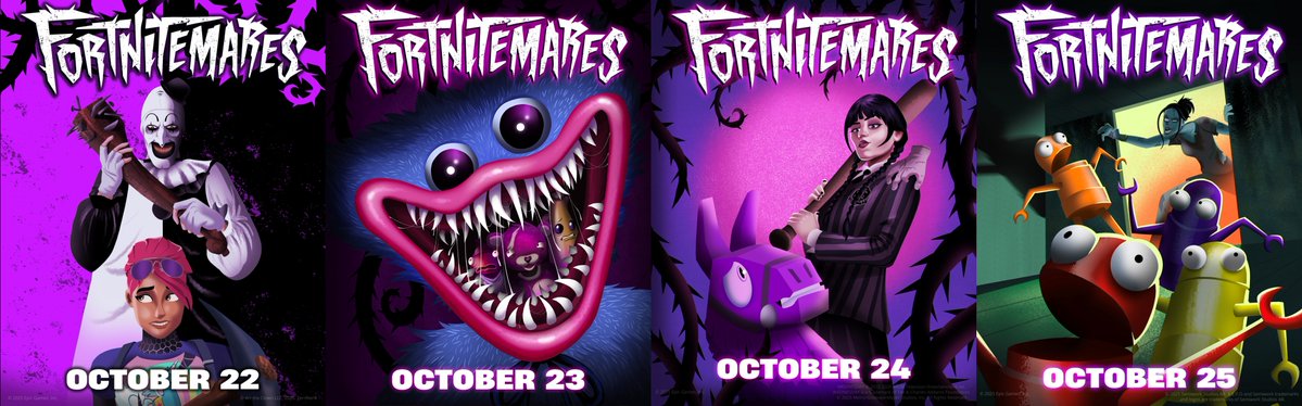 CONFIRMED HALLOWEEN COLLAB RELEASE DATES

- TOMORROW → Art the Clown
- October 23 → Huggy Wuggy
- October 24 → Wednesday Addams
- October 25 → Semibot

The new Xenomorph skin is expected next week