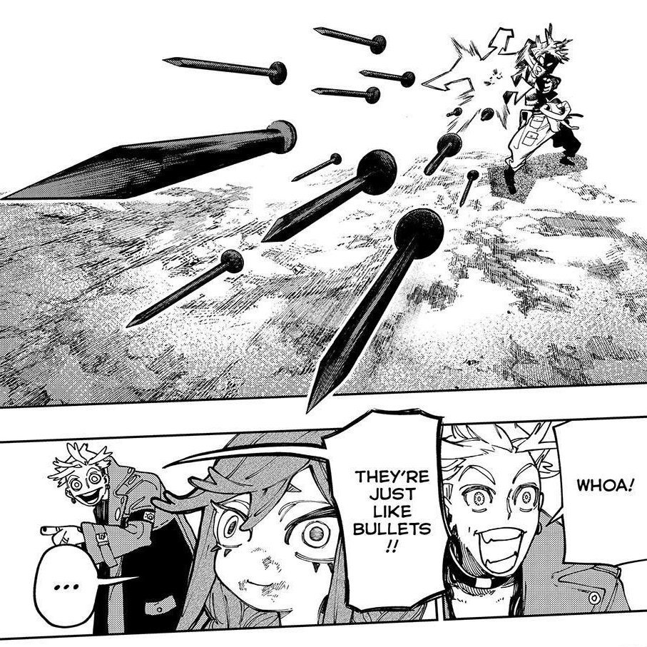 Enjin gesturing to Riyo like "Look, bullets! Like your gun!" And her purposefully looking away because she just used it to shoot Noerde AND Jabber and doesn't want him to catch on...The father/daughter ever they're so stupid