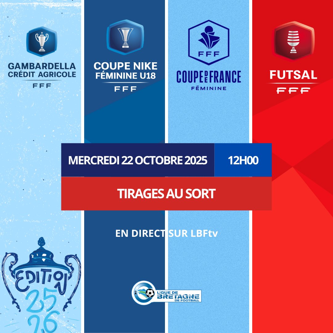 [COUPES NATIONALES]
J-1 avant les tirages au sort !
⏰ 12h00
💻 en direct sur LBFtv
↪️ Les équipes qualifiées : urlr.me/qP3F7U