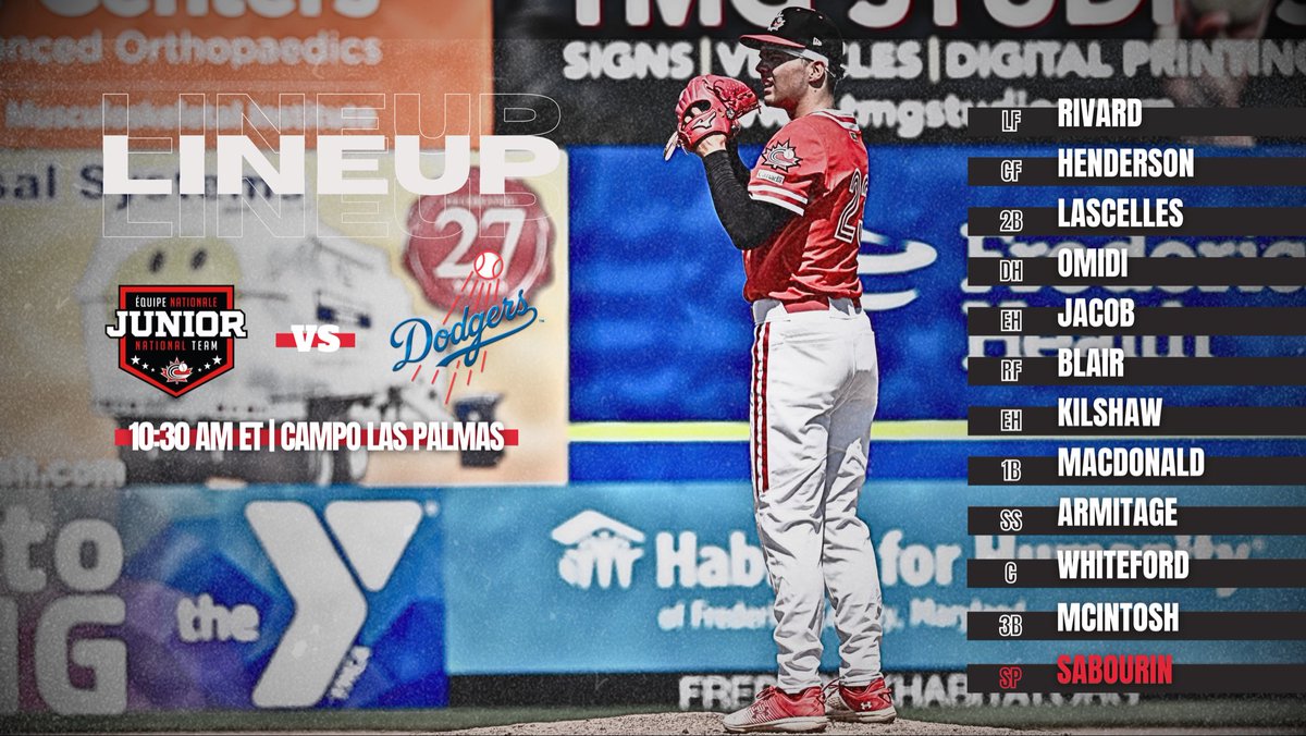 Starting lineup for the Junior National Team  against the Dodgers! 🇨🇦⚾️

📊 bit.ly/4nUalwd

#BaseballCanada | #JNTDR