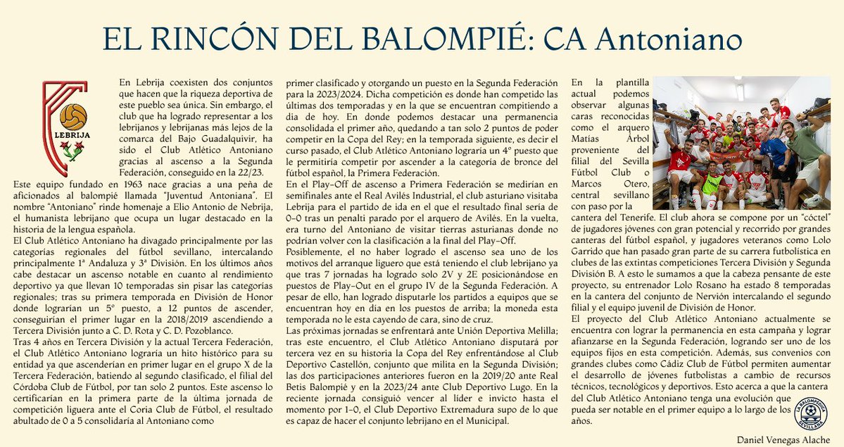 balompedicaSVQ's tweet image. 📲Hoy tenemos la segunda edición de El Rincón del Balompié

Nos adentramos en la historia del @CAAntoniano y su recorrido por todas las competiciones. Además de destacar su trayectoria en Tercera Federación y la actualidad en Segunda Federación.

✍️@daniiiiva