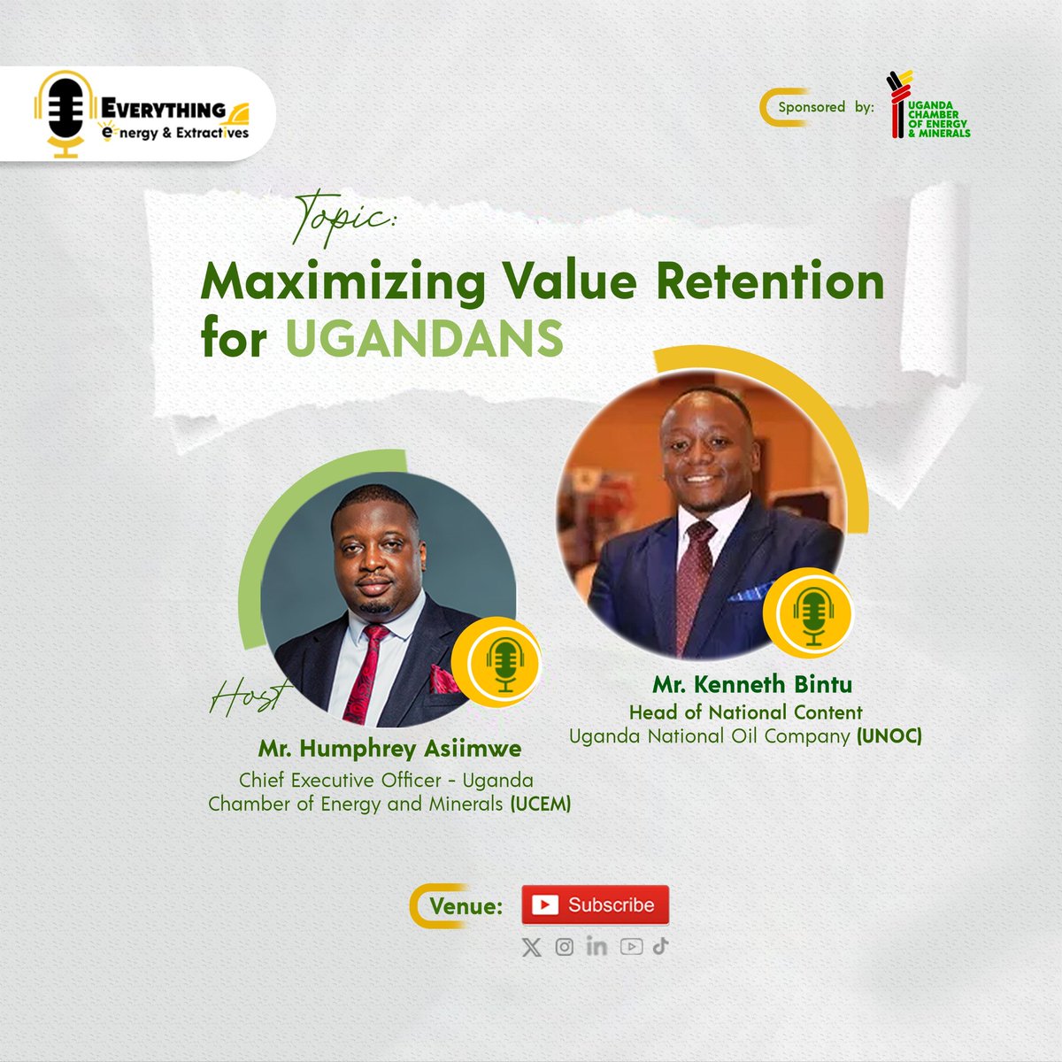 📢 New Episode Alert!

In this insightful discussion on Maximizing Value Retention for Ugandans, we dive into how national content initiatives are driving local participation and value creation in Uganda’s energy sector.

Hear from <a href="/UNOC_UG/">UNOC</a> on the great strides being made to