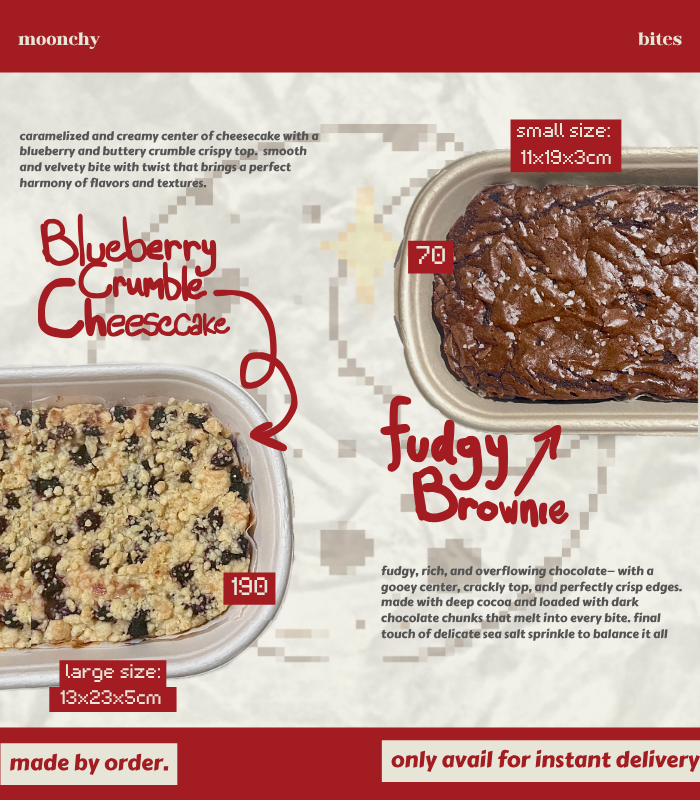 ✨OPEN PO✨

cookies🍪
fudgy brownies🍫
blueberry crumble cheesecake🫐

Pick Up The Blaze BSD: 7-8 Nov (via gform link below)

Pengiriman: 30 okt dari Jaksel (via DM)
ojol✅ paxel✅ spx✅
Gratis ongkir via 🍊 

pembelian each flavor (4pcs) only 32k❣️
bulk order✅

more info dm🥰