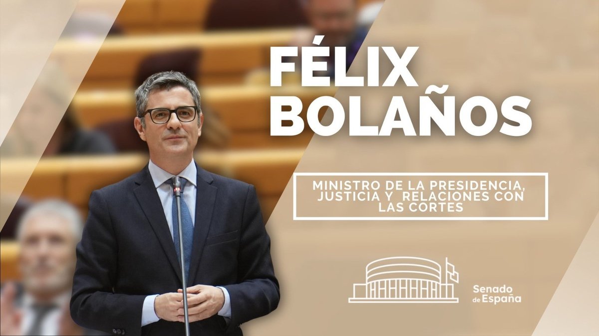 El ministro de la Presidencia, Justicia y Relaciones con las Cortes, <a href="/felixbolanosg/">Félix Bolaños</a>, responde a una pregunta y a una interpelación en la sesión de control en el 
<a href="/Senadoesp/">Senado de España</a>.

🔴Puedes seguir la sesión en directo en este enlace a partir de las 16:00h.
⤵️
senado.es/web/actividadp…