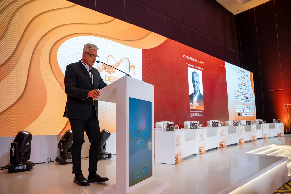 DesArchForum's tweet image. Vision met innovation as Massimo Imparato opened the forum with powerful insights on design, culture, and sustainability in desert environments. 🌍

#DesertArchitecture #UrbanInnovation