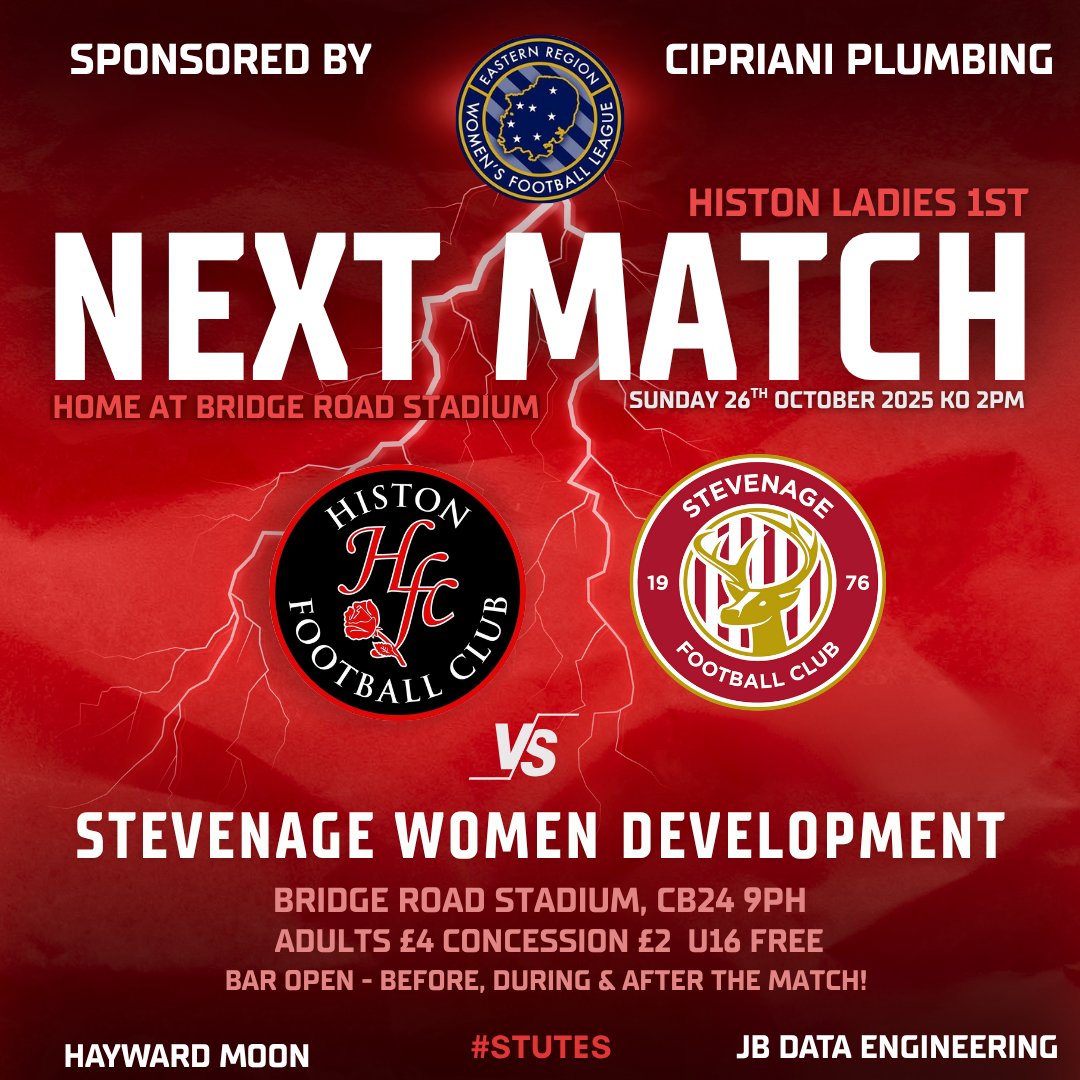 HistonLFC's tweet image. ⚽ Big Game This Sunday!
Histon Ladies take on Stevenage Women’s Development in what promises to be a great match between two in-form sides.
Every bit of support counts. Come down and cheer the girls on ❤️🖤
#HistonLadies #WomensFootball #SupportLocalSport #GrassrootsFootball