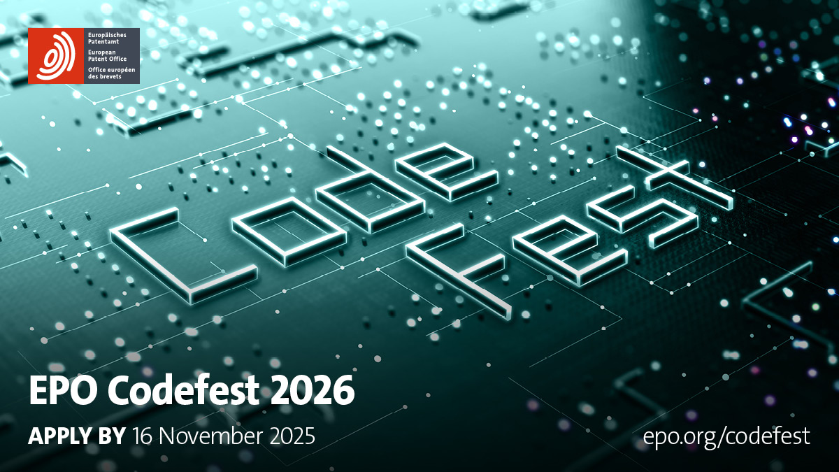 Following the success of the previous editions, the EPO has announced that registrations are now open for the 4th edition of #EPOCodeFest which will focus on patent and IP portfolio (e)valuation.

🗓️Deadline 16 November 2025
👉 …ectual-property-helpdesk.ec.europa.eu/news-events/ne…

#CodeFest2026 #WomenInTech
