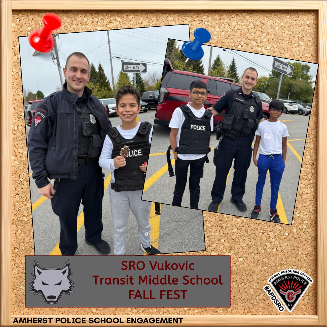 amherstpoliceny's tweet image. [AMHERST POLICE, NY] – SRO Vukovic joined in the fun at Transit Middle School’s Fall Fest! 🍂🎃

#AmherstPoliceNY #APDSRO