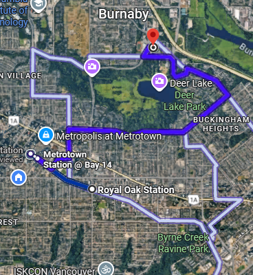 <a href="/NathanDavidowi1/">Nathan Davidowicz</a> Yeah, car route (left); bus routes (right). Bus from Royal Oak to City Hall seems like having to take SkyTrain to #Metrotown first or walk to a bus stop at Nelson. The problem then is get out of #Metrotown, esp. at peak traffic and student commute times.