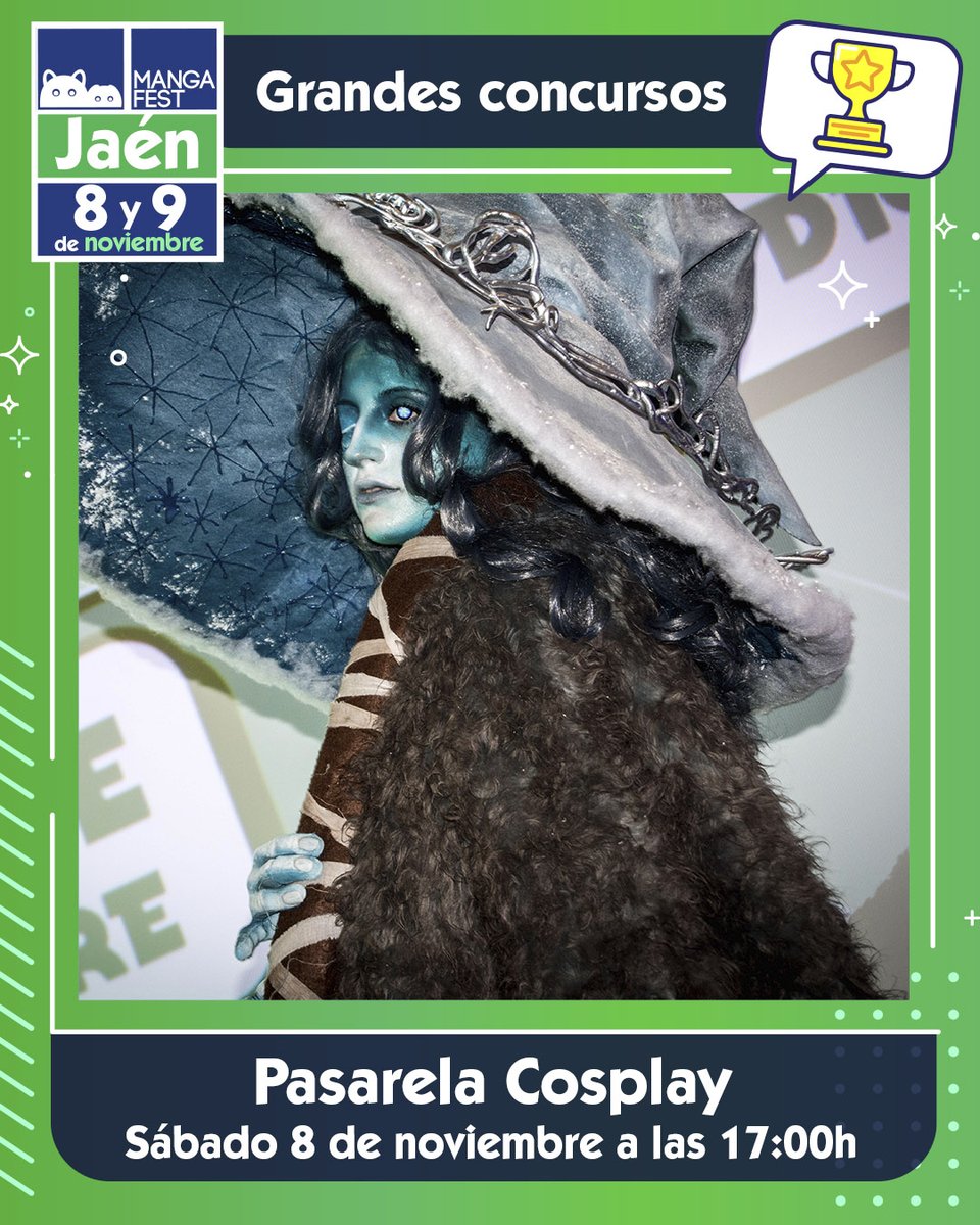 Mangafest's tweet image. ✨ No te pierdas los concursos de Mangafest Jaén ✨

¿Sabes en cuál participarás? Consulta las bases disponibles en la web y apúntate ya. Tienes hasta el 3 de noviembre para inscribirte online

Hazte con tu entrada y no te pierdas nada 🔥

📅 8 y 9 de noviembre
📍 IFEJA (Jaén)
🎟…
