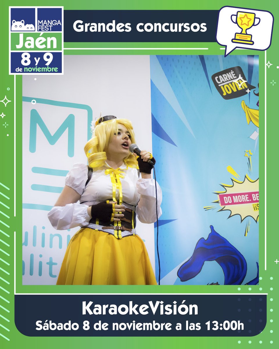 Mangafest's tweet image. ✨ No te pierdas los concursos de Mangafest Jaén ✨

¿Sabes en cuál participarás? Consulta las bases disponibles en la web y apúntate ya. Tienes hasta el 3 de noviembre para inscribirte online

Hazte con tu entrada y no te pierdas nada 🔥

📅 8 y 9 de noviembre
📍 IFEJA (Jaén)
🎟…