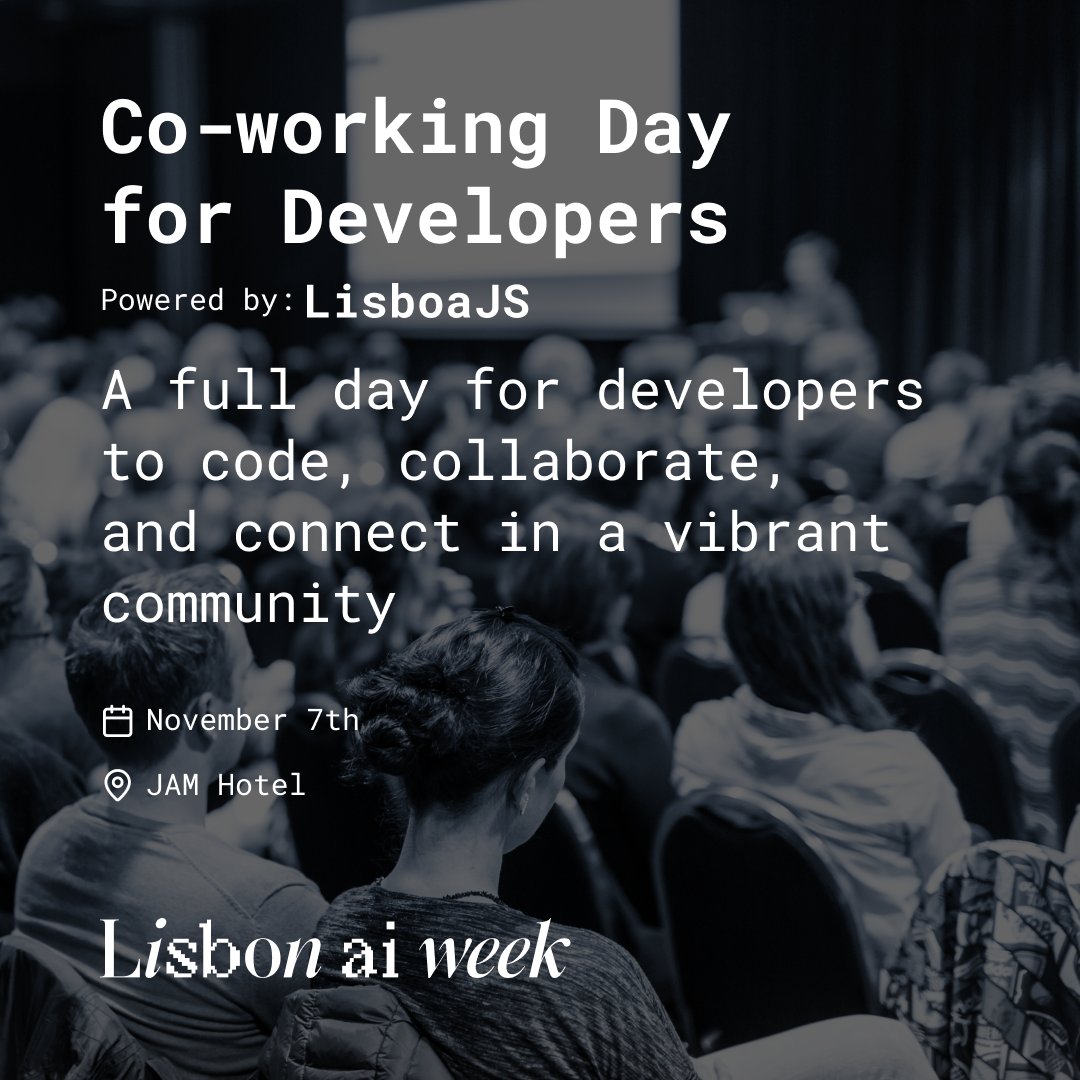 👩‍💻Are you a developer ready to make an impact? Join the #Coworking Day for #Developers by <a href="/LisboaJS_/">LisboaJS</a> on Nov 7 at JAM Hotel to #code, collaborate &amp; share ideas. Beginners &amp; non-JS #devs welcome – learn, experiment &amp; grow! ➡️ luma.com/gmrtw9bl