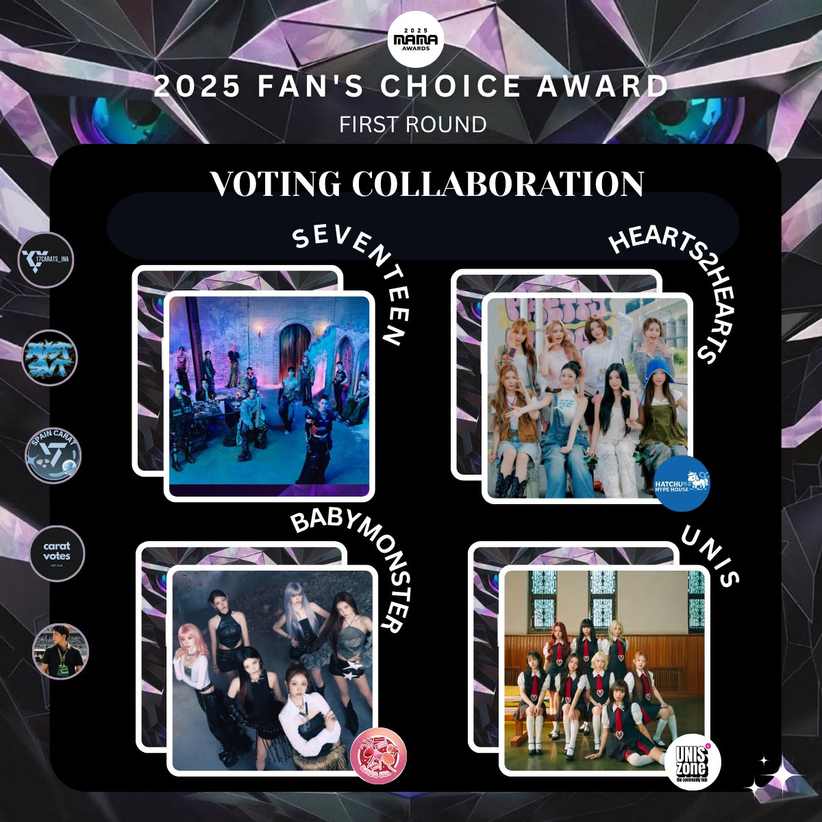 17CARATS_INA's tweet image. [#COLLABORATION] Hi carat, kami mengumumkan kolaborasi bersama beberapa fanbase untuk Mama Fan Choice Round 1 

Team Montiez (babymonster), Hatchu (Hearts2Hearts), and EverAfter (Unis) akan VOTE untuk SEVENTEEN di MAMA Fan choice awards male category 

Team Carat akan vote fan…