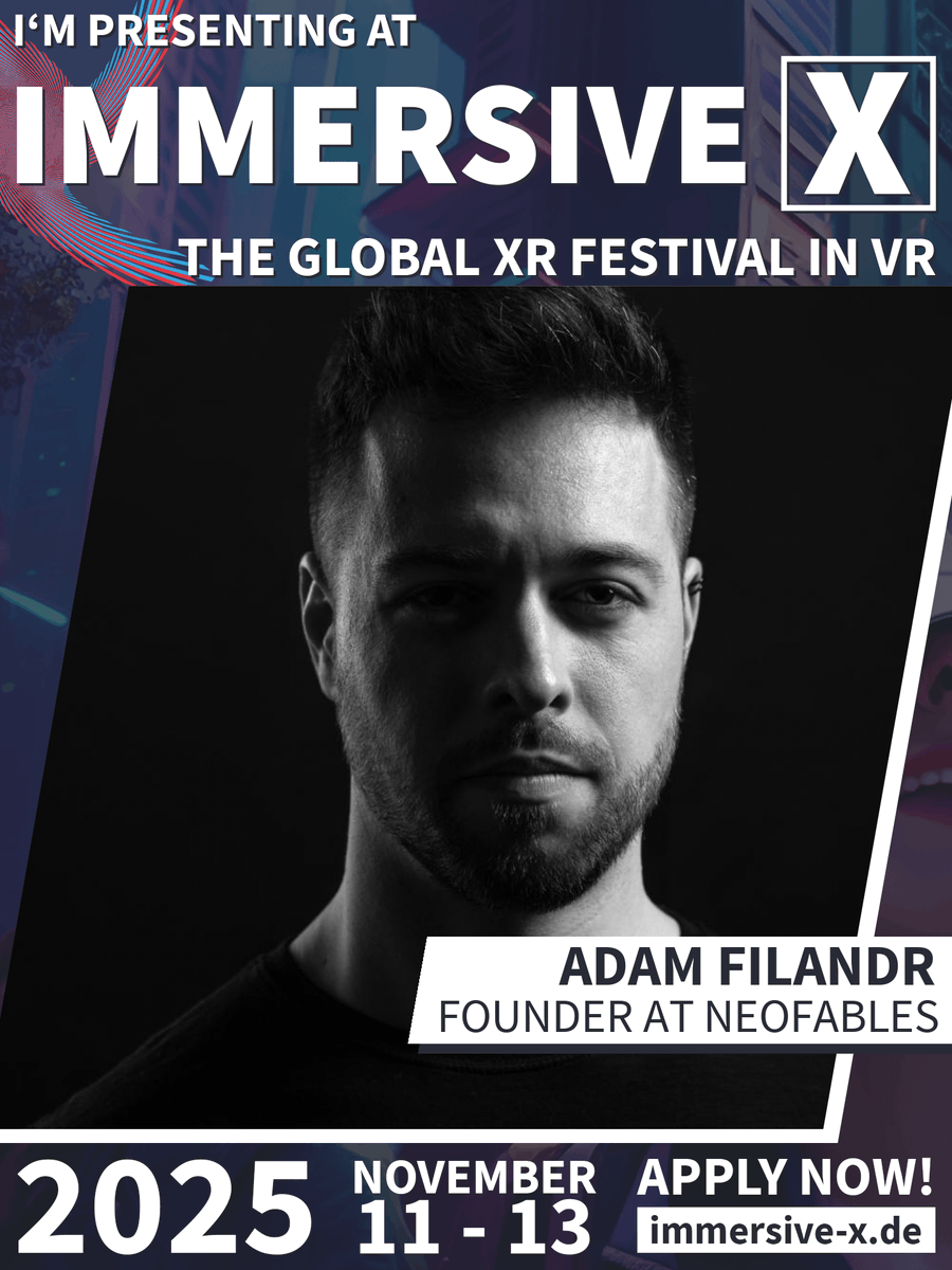 NeoFablesVR's tweet photo. Super excited to invite you all to this year's IMMERSIVE X | The Next Reality Festival, where I'll have a talk on Thursday, November 13, 2025 7:00 pm CET! 🥳

Immersive X is a fully virtual festival dedicated to VR and other immersive technologies. My talk will be again focused on AI and its impact on VR - however this time apart from pure technology I want to also address some philosophical and ethical questions 🤖🤔

🚨To join my talk, you only need a web browser (either in VR or on your computer/mobile). Attendance is free, but seats are limited - please reserve your spot on the official website. 🚨

Also go and check out the other talks!
Big thanks to @vmpeople for organizing!