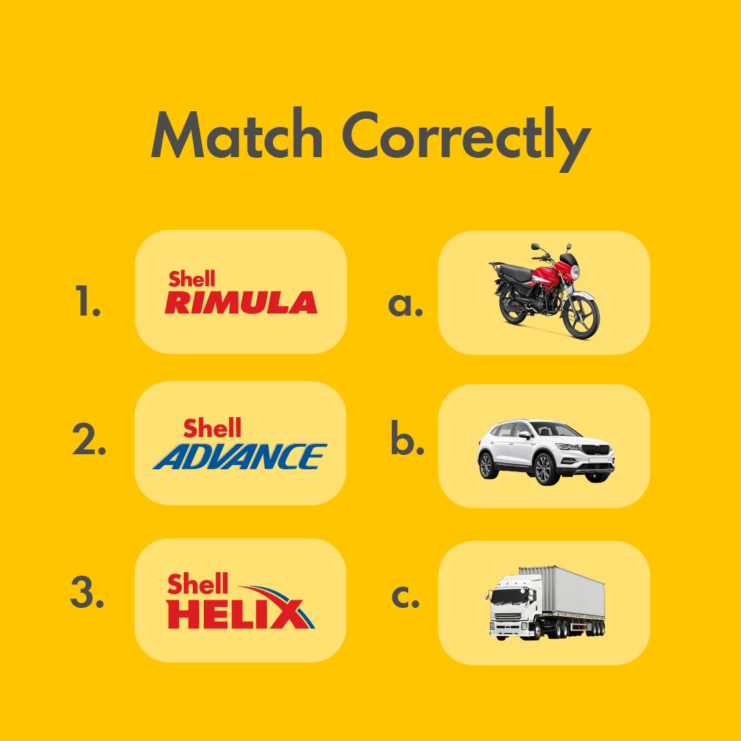 ShellKELubes's tweet photo. Time to see nani anaelewa oil zetu. Which belongs where? First ten correct answers watapata  Ksh. 1000 voucher! Kurewardiwa, 

Follow @ShellKenyaLubricants 

First ten people kupata answer right watapata reward. 

#ShellKenyaLubricants #ShellKenya https://t.co/N3HndckwYt
