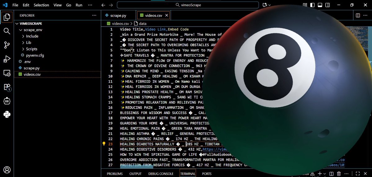 devvic210's tweet image. A recent project required transferring a client’s 350+ Vimeo videos to their website and placing them behind a paywall.
Rather than performing the task manually, I developed a Python automation script to:
✅ Scrape and extract each Video Title, Video Link, and Embed Code
✅…