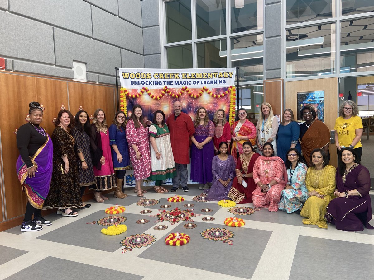 Woods Creek Elementary is shining bright as we celebrate Diwali, the Festival of Lights! Happy Diwali to all who celebrate! May your days be filled with joy, love, and light! ￼￼A huge shoutout to Ms. Mimi, Mrs. Yanduri, Mrs. Basani, and Mrs. Saranya!