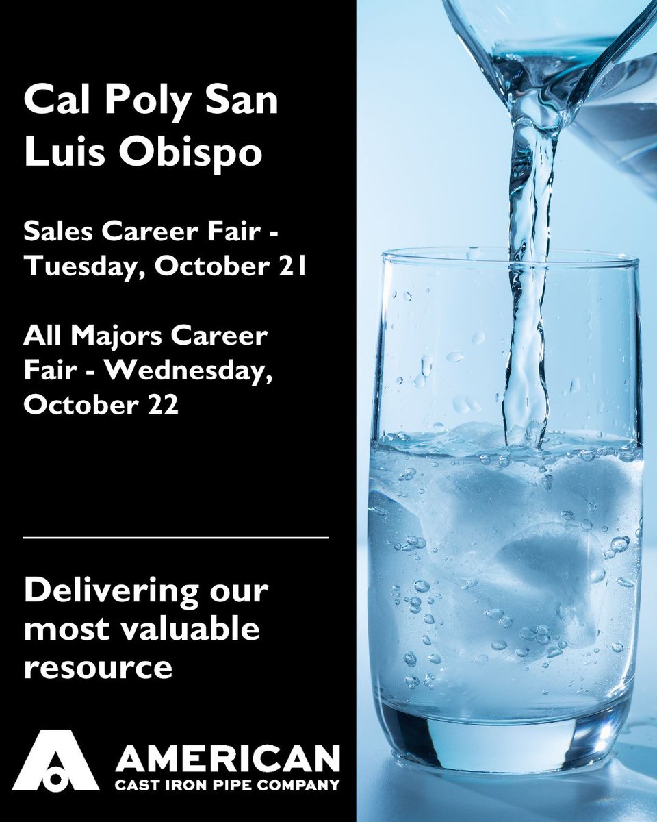 NewsatAMERICAN's tweet image. @CalPoly: We’re coming to you this week! Visit us to learn how you can be a part of the team that’s building our nation’s infrastructure and delivering our most valuable resource. #waterinfrastructure #USmfg