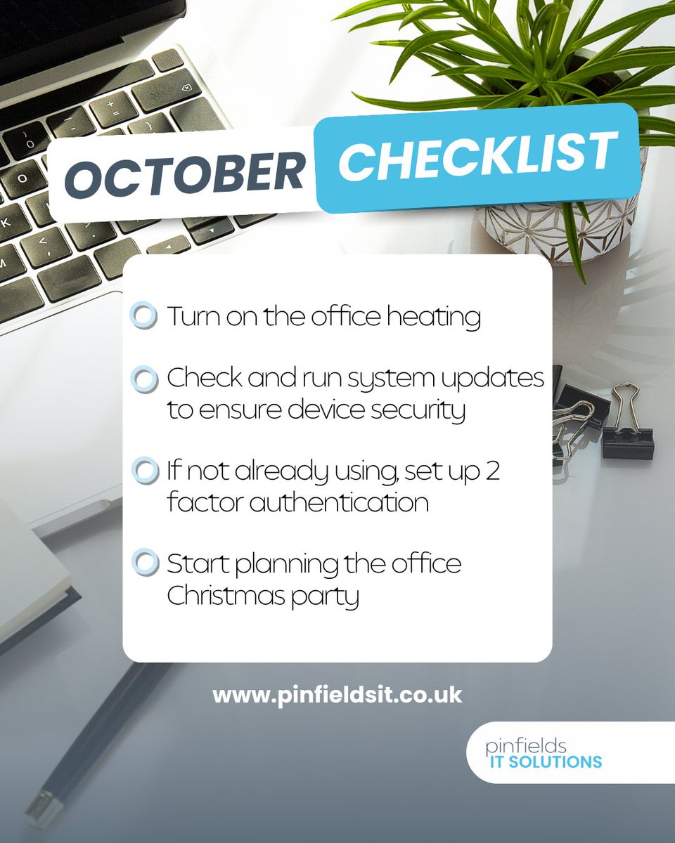 PinfieldsIT's tweet image. It’s that time of year when it starts to get chilly and Christmas is getting nearer but it’s also important to think about security measures.

Make sure to keep your device up to date with system updates and have 2 factor authentication set up for secure logins.
