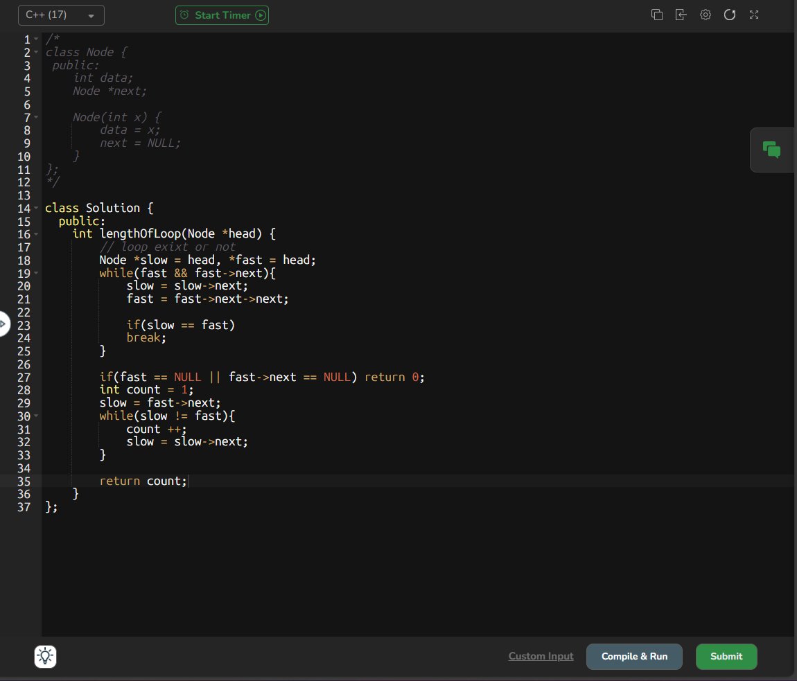 CHAYAN78905's tweet image. 🚀 #Day74 / #180DaysOfCode 🎯
DSA Journey in C++ 📚 | #CoderArmy
📌 Topics: Linked List ⚡
✅ concept of circular Linked List & Unorderd_map
✅ Detect loop in Linked List
✅ Find length of Loop
Thanks to @rohit_negi9 Bhaiya🙌 for the amazing explanation!
#DSA #CPlusPlus