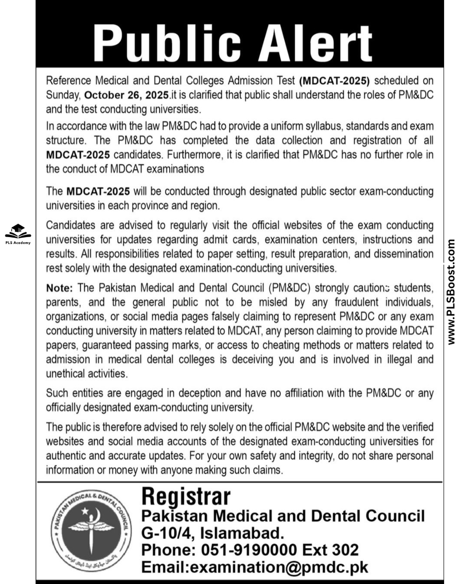 paklearningspot's tweet image. 📢 PMDC Latest News Update!

Watch full details here: youtube.com/watch?v=I5lpZ2…

#PMDC #MDCAT2025 #PLSAcademy